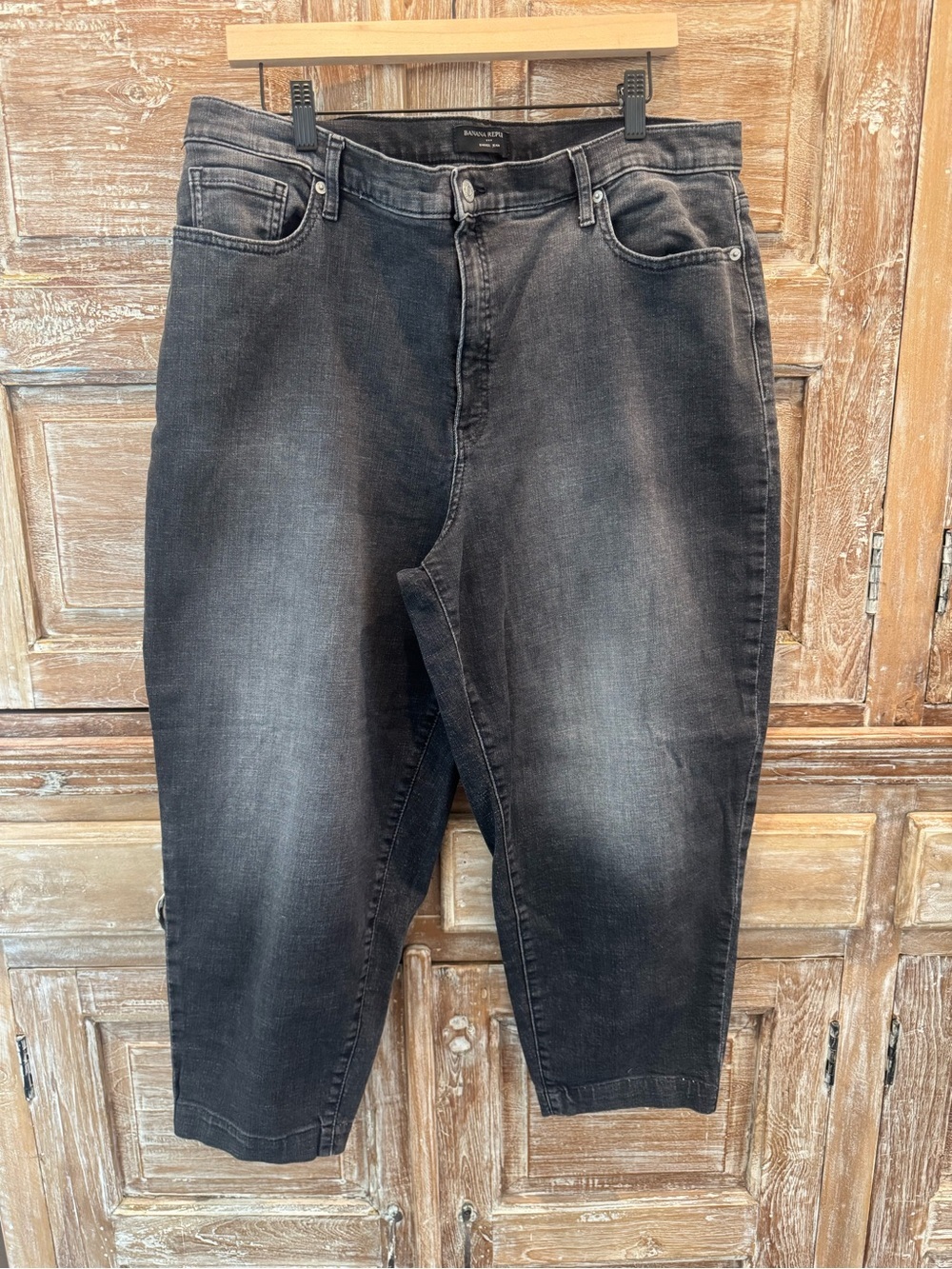 Banana Republic Barrel Wide Leg Black Denim Pius Jeans 34/18 High Rise